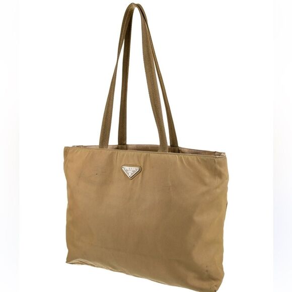 PRADA Tote Bag Nylon Beige Auth ti2720